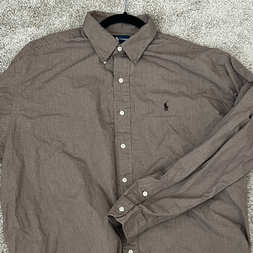 Vintage Ralph Lauren Blake Button Down Shirt XL Brown Micro Check Relaxed Fit